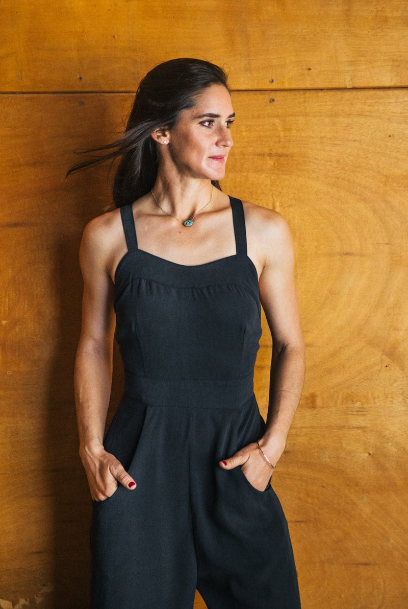 Yolked Juniper Jumpsuit in Black Brushed Cotton