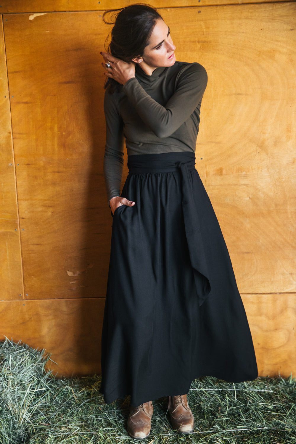Maxi Wrap Skirt in Black Challis – Field Day
