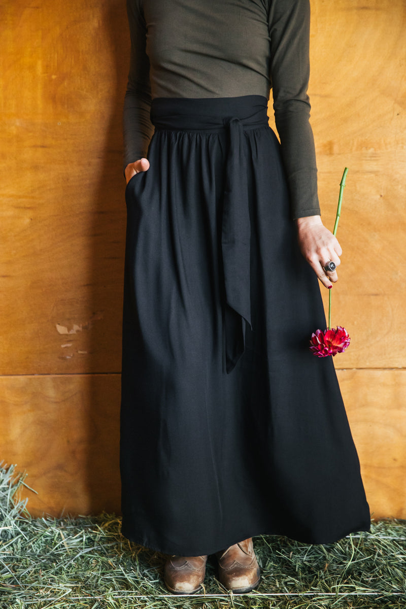 Maxi Wrap Skirt in Black Challis 2 Maxi Wrap Skirt in Black Challis 2