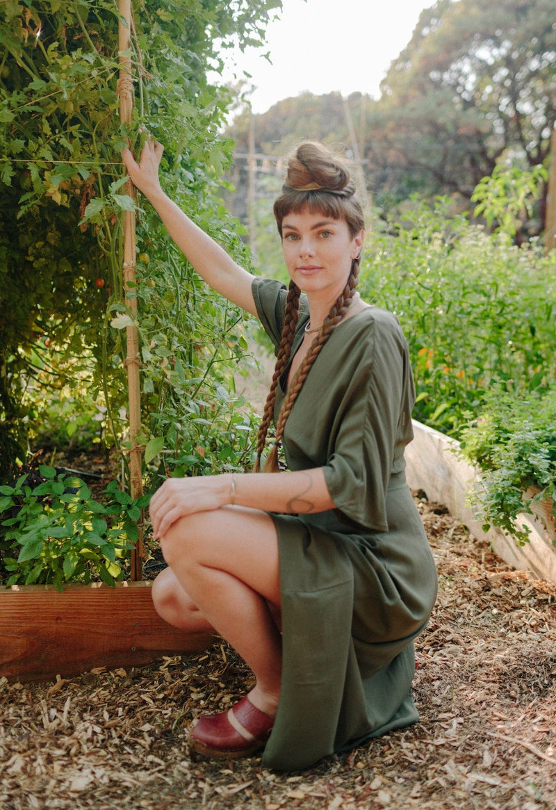 olive green day dress Joy dress in Olive Raw Silk Field Day