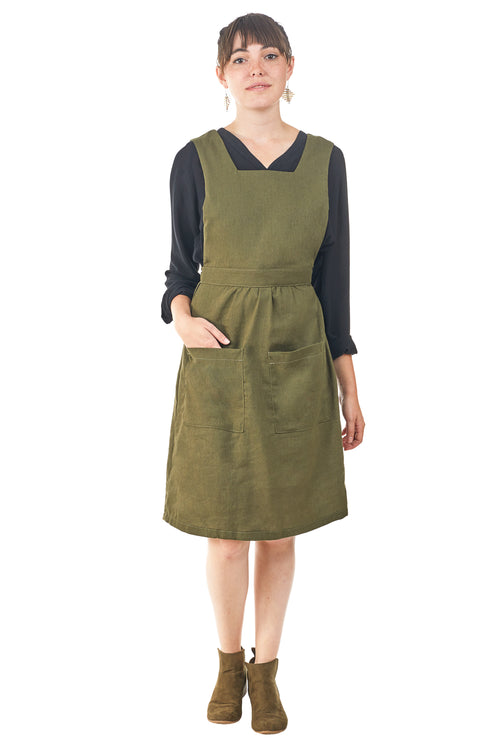 Pinafore in Olive Linen