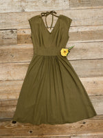 Joy dress in Olive Raw Silk